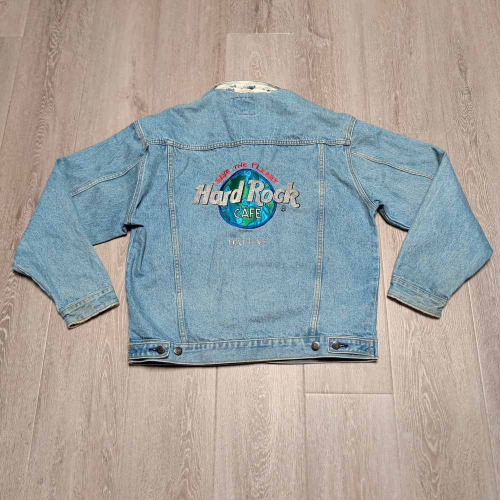 Vintage Hard Rock Cafe Dallas Denim Trucker Jacket Embroidered Light Wash Large